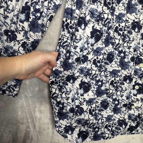 Duluth Trading Co Shirt Womens Small Blue White Floral Button Front Long Sleeve - Picture 3 of 12